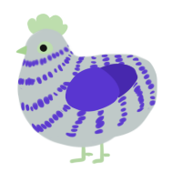 Fishcakes, a silver and indigo chicken with a bar pattern