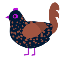 Brass, a tumblr and russet chicken with a speckle pattern