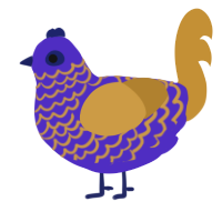 A indigo and gold chicken with a lace pattern