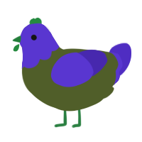A olive and indigo chicken with a head pattern