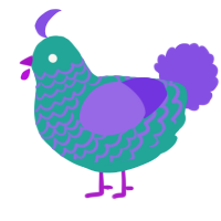A turquoise and blurple chicken with a lace pattern