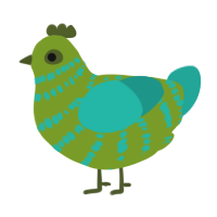 A chartreuse and turquoise chicken with a bar pattern