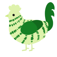 A apple and leaf chicken with a bar pattern