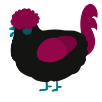 A black and maroon chicken