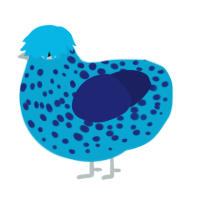 A cerulean and navy chicken with a speckle pattern