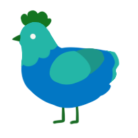 A sapphire and turquoise chicken with a head pattern