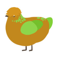 A ochre and grass chicken with a neck-speckle pattern
