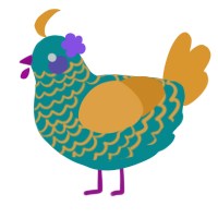 A teal and orange chicken with a lace pattern