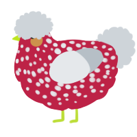 A crimson and mist chicken with a speckle pattern