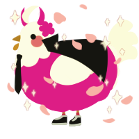 A fuchsia and white chicken with a head pattern