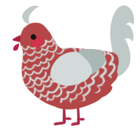 A red and silver chicken with a lace pattern