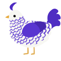 Zir Royal Highness, a white and indigo chicken with a lace pattern