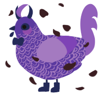 Vie, a indigo and blurple chicken with a double-lace pattern