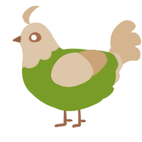 A chartreuse and beige chicken with a head pattern