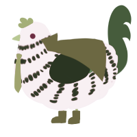 Ahogo, a leaf and pink chicken with a bar pattern