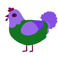 A leaf and blurple chicken with a head pattern