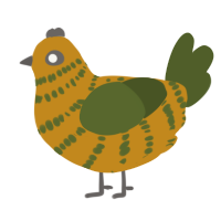 A ochre and olive chicken with a bar pattern