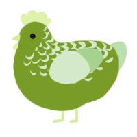 Fern, a chartreuse and gluppy chicken with a half-lace pattern