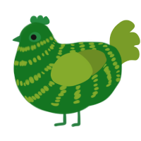 A leaf and chartreuse chicken with a bar pattern