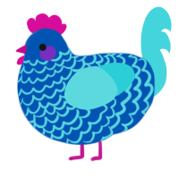 A ultramarine and aqua chicken with a lace pattern