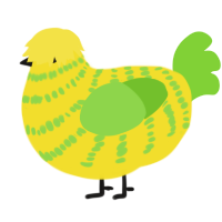 A yellow and grass chicken with a bar pattern