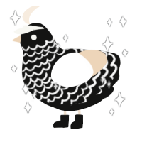 Billy Bob, a black and cream chicken with a lace pattern