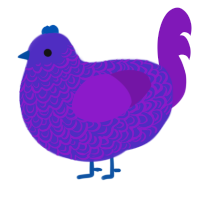 A indigo and violet chicken with a double-lace pattern