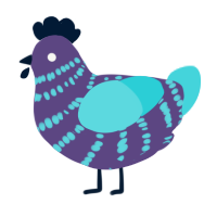 Midnight, a overcast and aqua chicken with a bar pattern