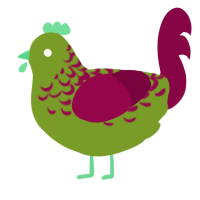 A chartreuse and maroon chicken with a half-lace pattern