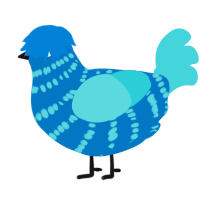 A sapphire and aqua chicken with a bar pattern