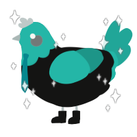 A black and turquoise chicken with a head pattern