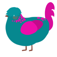 poyoquese, a teal and fuchsia chicken with a neck-speckle pattern