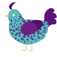 A sky and indigo chicken with a speckle pattern
