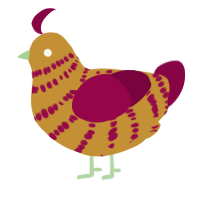 Ronald, a gold and maroon chicken with a bar pattern