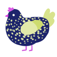 A navy and lemon chicken with a speckle pattern