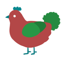 A red and viridian chicken