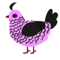 A lavender and sable chicken with a lace pattern