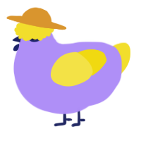 A lilac and yellow chicken