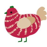 Sheri, a crimson and beige chicken with a bar pattern