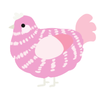 A pink and rose chicken with a bar pattern
