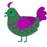 A viridian and plum chicken with a speckle pattern