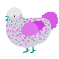 A mist and orchid chicken with a speckle pattern