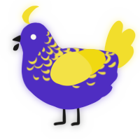 A indigo and yellow chicken with a half-lace pattern