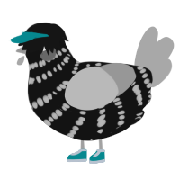 A black and mint chicken with a bar pattern