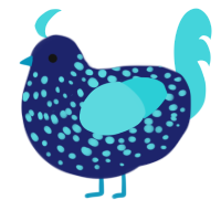 Bioluminescence, a navy and aqua chicken with a speckle pattern