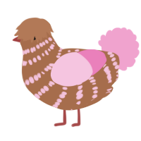 A brown and pink chicken with a bar pattern