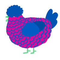 A fuchsia and ultramarine chicken with a lace pattern