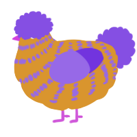 A orange and blurple chicken with a bar pattern