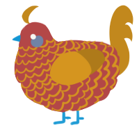 A red and ochre chicken with a lace pattern