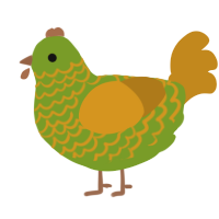 A chartreuse and ochre chicken with a lace pattern